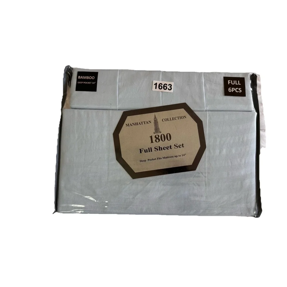 Manhattan Collection Full Size Bed Sheet Set Extra Blue Color / New 6pc Set 1800